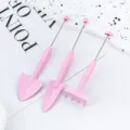 Mini pink gardening tool set, miniature metal shovel and rake for succulent potted plants. - Candy Pink