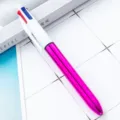 Pink metallic 4-color ballpoint pen with click mechanism for smooth school and office writing. - Electroplated Rose Red
