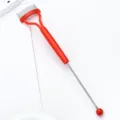 Stainless steel eyelash comb separator tool with red handle and bead decor for DIY makeup. - Red