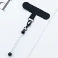Black T-shape phone tether tab with metal hook beads strap patch accessory item sku style - Black