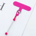 Pink phone tether tab with lobster clasp and metal beaded rod for universal phone cases. - Rose Red