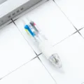 Mini 4-color ballpoint pen short plastic multi-color journal writing stationery tool. - White (White Refill)