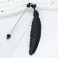 Black feather plastic bookmark with metal rod creative DIY beaded page marker for books - Black (Mixed Three Shapes)
