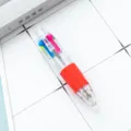Mini 4-color ballpoint pen transparent plastic multi-color press pen for school stationery. - Red (White Refill)