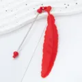 Red plastic feather bookmark with metal stick and red beads, cute DIY page marker gift. - Bright Red (Mixed 3 Shapes)
