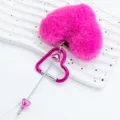 Pink fluffy heart keychain with metal heart carabiner, cute plush bag pendant keyring. - Rose Red