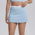 Jupe de tennis sportive côtelée taille haute bleu clair faux deux pièces fitness - S / Bas / Bleu Brume