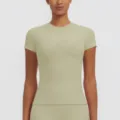 Women quick dry slim fit short sleeve t shirt sports yoga running fitness top athletic tee - S / Tops / Khaki