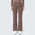Women high waist flare yoga pants casual brown sports activewear workout trousers fitness apparel - Deep Chocolate Brown