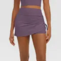 High waist ruched yoga skort detail, breathable fitness athletic skirt shorts for women activewear. - S / Bottoms / Eggplant Purple