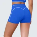 Hoge taille contrast bies yoga shorts detail weergave achterkant voor fitness en sportkleding - S / Bottoms / Vulpen Blauw