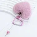 Pink plush heart keychain with heart-shaped metal carabiner cute bag pendant charm decoration - Candy Pink
