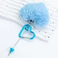Blue fluffy heart keychain with heart-shaped metal carabiner and cute pendant for bags. - Candy Blue