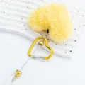 Fluffy yellow heart keychain with gold heart carabiner, cute metal hanging ornament. - Candy Yellow