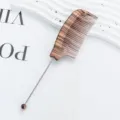 Wood grain tail comb with metal pin and bead end, professional salon fine tooth styling tool. - Wood Grain Color No. 5