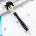 Novelty plush doll head ballpoint pen creative cute black handle office school stationery - Black