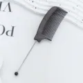 Wood grain tail comb with metal pin, fine teeth for hair styling, salon highlighting tool SKU. - Wood Grain Color No. 1