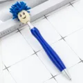 Blue plush doll head ballpoint pen creative cute student stationery office writing pen - Dark Blue