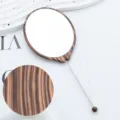 Tragbarer DIY Holzmaserung ovaler Handspiegel Schminkspiegel mit langem Metallstab - Holzmaserungsfarbe Nr. 3