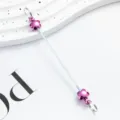 Handmade DIY beaded metal bar with pink flower charms for keychain and zipper decoration. - Flower Style / Rose Gold