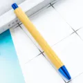 Bamboo ballpoint pen with blue metal clip and tip, eco-friendly wooden promotional gift pen. - Bullet Tip 1.0 / Dark Blue