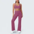 Set reggiseno sportivo e pantaloni da yoga a zampa con profili a contrasto, fitness elastico. - Taglia S / Sopra e Sotto / Viola Fico