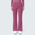 High waist wide leg yoga pants detail featuring contrast color piping for active fitness wear. - Fig Purple