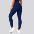 High waist seamless butt lift yoga pants detail view, showing excellent stretch and fit. - S / Bottoms / Deep Sea Blue