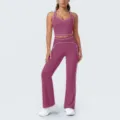 Ensemble de yoga contrasté pour femmes haut court et pantalon flare tenue de sport - Violet Figue