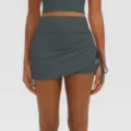 High waist ruched athletic yoga skirt with built-in shorts, perfect for fitness and running. - S / Bottoms / Graphite Grey