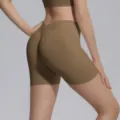 Seamless knitted V-waist yoga shorts, high waist peach lift fitness activewear, brown. - S / Bottoms / Dark Coffee