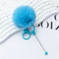 Fluffy blue pom pom keychain cute plush charm crystal beaded metal keyring accessory - Candy Blue