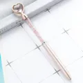 Rose gold crystal heart ballpoint pen with pink rhinestones, elegant office writing stationery. - Rose Gold