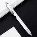 Multi-functional tool pen with scale ruler, spirit level, touch screen stylus and ballpoint. - White