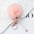 Fluffy pink pom pom keychain with rose gold hardware, cute plush bag charm accessory. - Electroplated Rose Gold