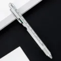 Multifunctional tool pen with ruler, spirit level and screwdriver, silver metal design. - Silver