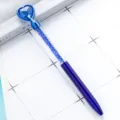 Blue crystal heart ballpoint pen with sparkling rhinestones office stationery writing tool - Dark Blue