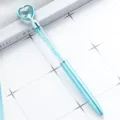 Blue crystal heart ballpoint pen cute student office writing stationery supply. - Blue