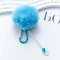 Blauer flauschiger Bommel Schlüsselanhänger Plüsch Taschenanhänger mit Karabiner - Himmelblau