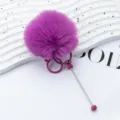 Purple fluffy pom-pom keychain with metal rod and ring, cute plush bag charm and accessory. - Dark Rose Red
