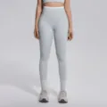 Détail legging de yoga taille haute, sportswear ceinture contrastée, pantalon fitness nylon. - S / Bas / Gris Argile