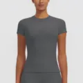 Women short sleeve yoga t shirt slim fit fitness top activewear running athletic apparel - S / Tops / Graphite Grey