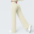Hoge taille contrasterende stikselsflare yogabroek, casual losse sportkleding voor dames. - S / Bottoms / Havermout Abrikoos