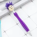 Novelty Purple Plush Doll Head Ballpoint Pen Creative Cute Decompression Spinning Top Gift Pen - Deep purple