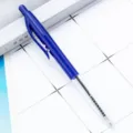 Blue retractable ballpoint pen with clear barrel, smooth writing for business or office use. - Dark Blue