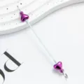 DIY metal beading rod with purple heart charms, perfect for handmade keychains and jewelry. - Heart Style / Deep purple