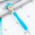 Cute plush doll head ballpoint pen creative blue writing pen funny student stationery gift - Light Blue