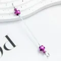 DIY beaded metal rod zipper pull accessory decorative keychain craft supply pendant component - Flower Style / Deep purple