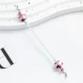 DIY Beading Metal Rod with Pink Flower Beads for Keychain Zipper Charm Craft Part - Flower Style / Candy Pink