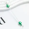 DIY beaded metal rod accessory with green clover charms for handmade keychains and bag pendants. - Flower Style / Candy Green